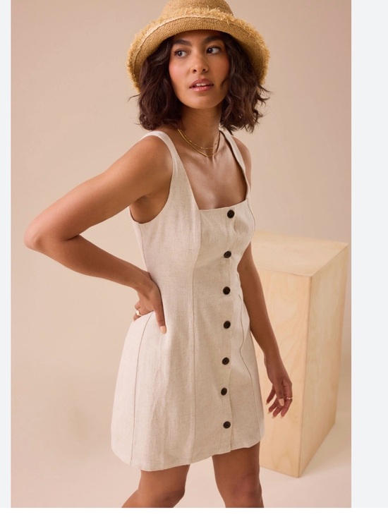 Altar'd State Dresses & Skirts - Sleeveless Button-Front Linen Blend Mini Dress in Cream